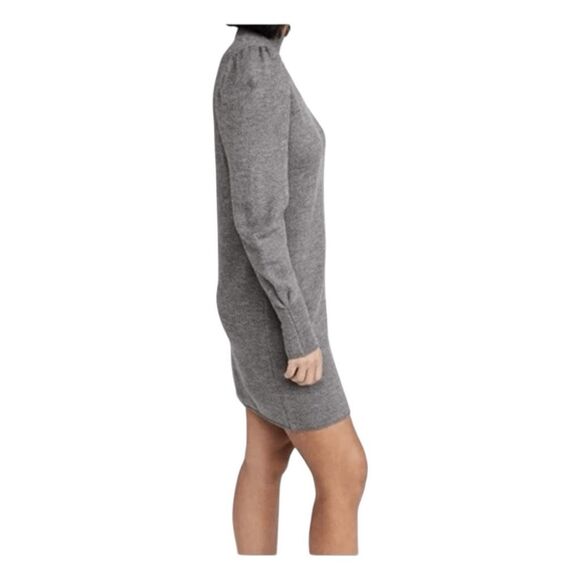WAYF Lola Puff Sleeve Sweater Dress Gray Knit Mini Mock Neck Pull-Over S - Picture 5 of 12